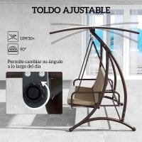 Outsunny Columpio de Jardín Exterior de 3 Plazas Balancín de Jardín Exterior Convertible en Cama con Toldo Ajustable Protección UPF30+ y Cojines Carga 330 kg 200x120x175 cm Caqui - details 4