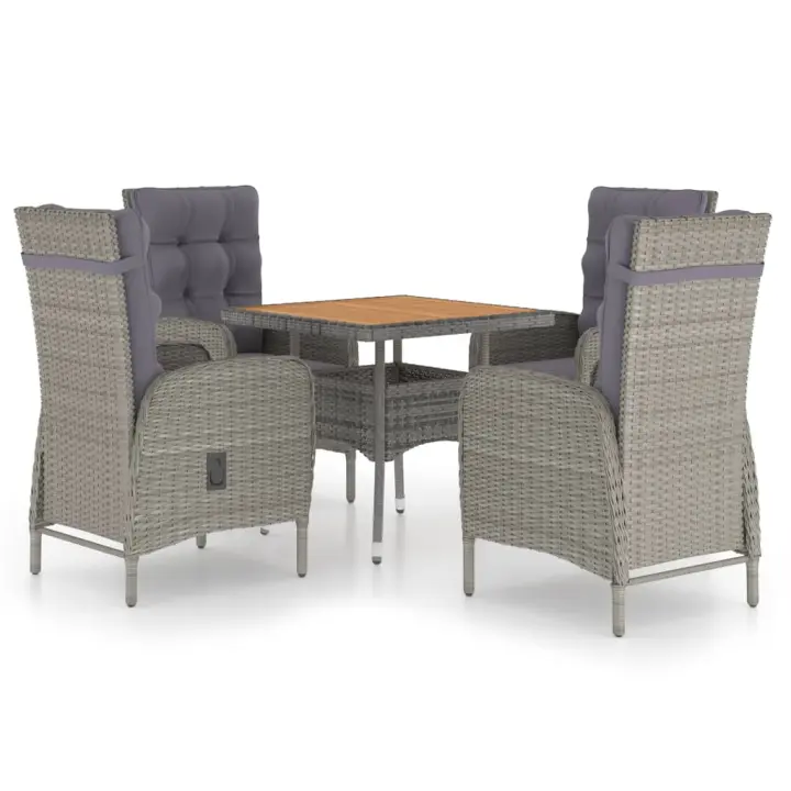 vidaXL Muebles de jardín 5 piezas ratán sintético gris madera acacia - 1