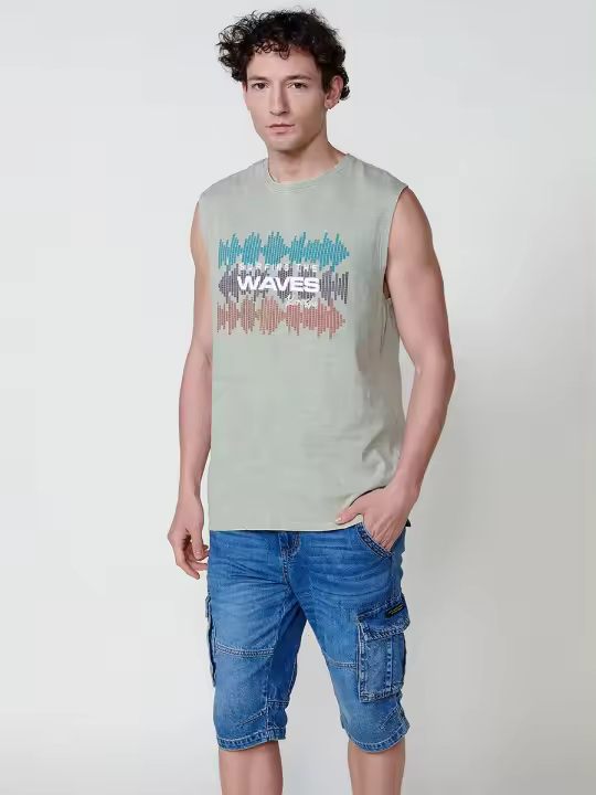 Koroshi Camiseta sin Mangas de Algodón con Cuello Redondo y Detalle Frontal en Color Kaki para Hombre - 1
