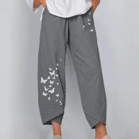 Pantalones Vintage Para Mujer Estampado Casual Cintura Alta Elástica Pierna Recta Suelta Pantalones De Verano Lady Cargo - details 10