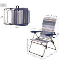 Aktive - Silla de playa plegable, diseño azul y gris a rayas, 47x62x95 cm, peso máximo 100 kg, respaldo reclinable 5 posiciones, sin tubo delantero, topes antivuelco, aluminio y textileno, fácil transporte con asa, sillas playa multiposición - details 3