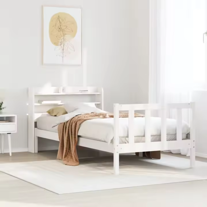 Estructura de cama sin colchón madera de pino blanca 90x200 cm - 1