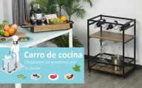 Carro de Cocina Carrito de Servicio Móvil Multiusos con 3 Estantes Bandeja Botellero Soporte Copas y Barra para Comedor 77x44,5x91 cm Madera Rústica - details 0