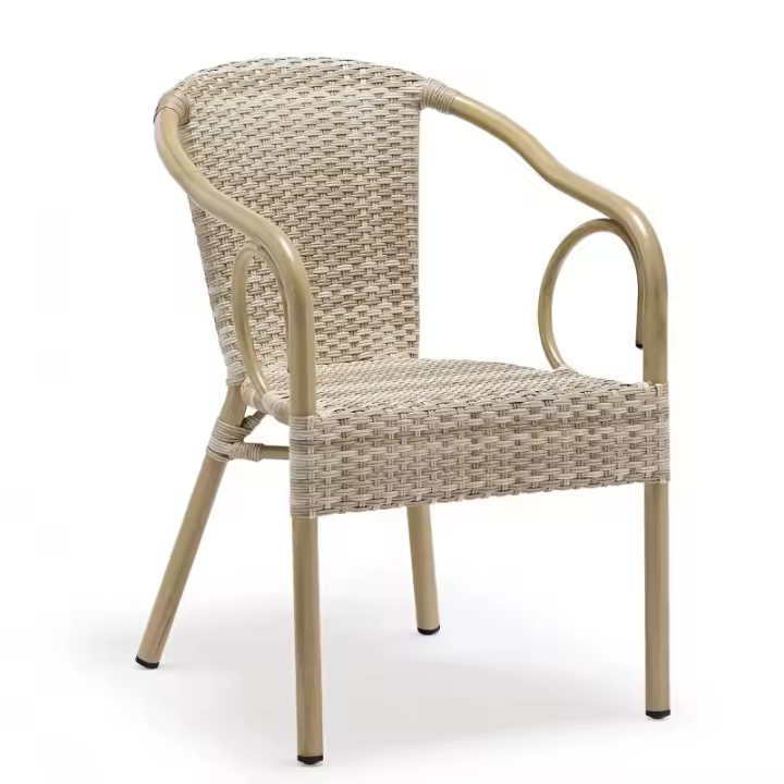 Sillón DUNA, apilable, aluminio, ratán beige - 1