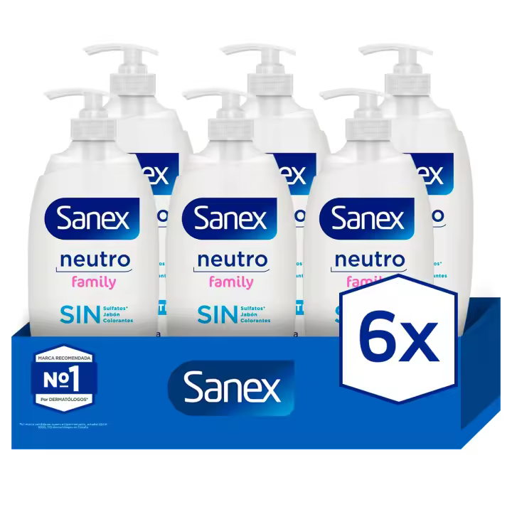 Gel de Ducha Sanex Neutro Family Pump 750ml Pack de 6 - 1