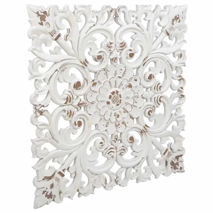 WANDERLUST DECO Panel decorativo de madera tallada blanco 56x1.5x56h cm de estilo Romántico - 1