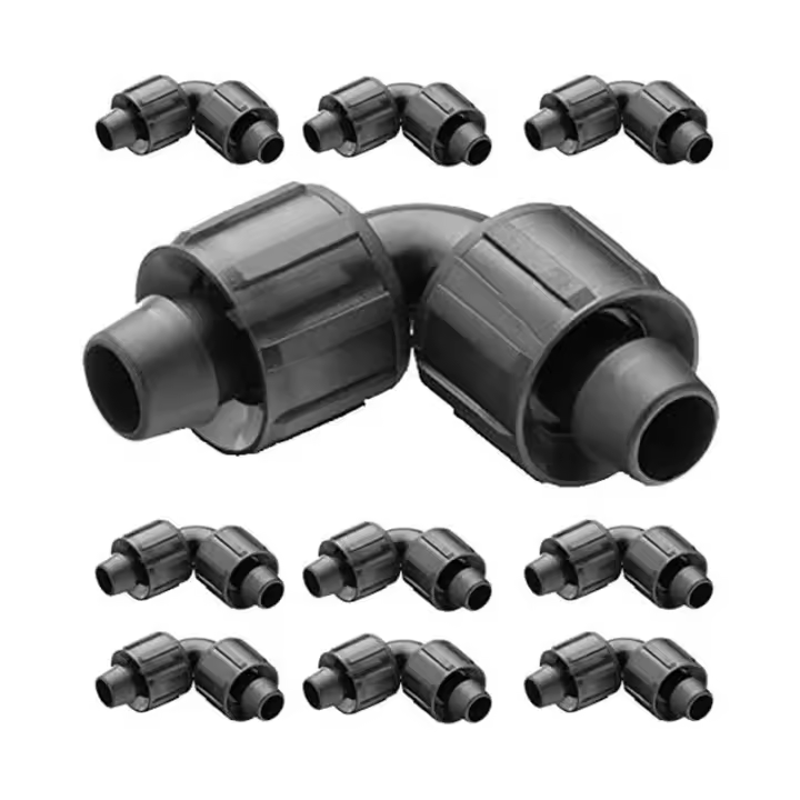 Suinga Pack 10 Codo Cinta de Riego por goteo 16mm. Manguito acodado para conectar dos cintas de riego, negro - 1