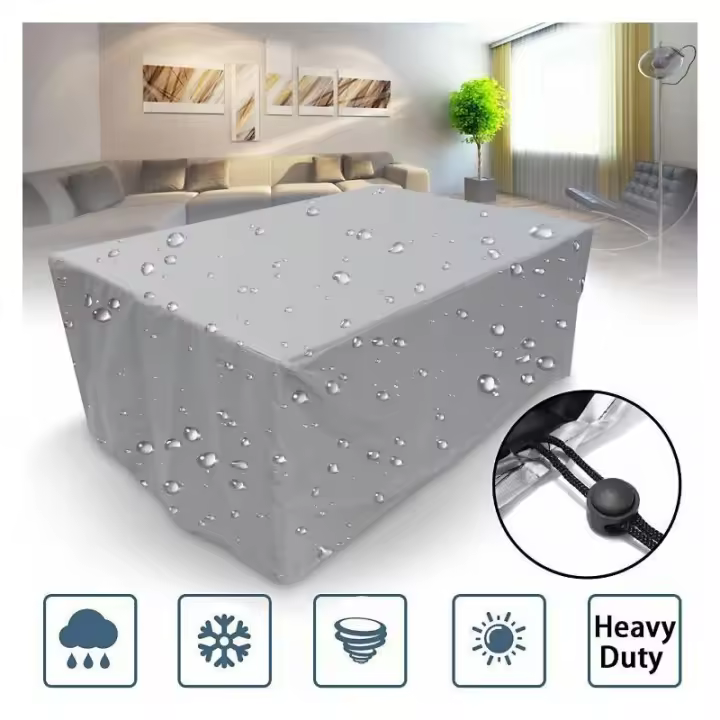 Bcc Cubierta Para Muebles De Jardín, 150x150x75cm Poliéster Plata Oxford Tela Cubierta Para Muebles De Jardín Cubierta Impermeable Para Mesa De Jardín Con Cordón Y Cierre A Presión - 1