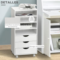 Vinsetto Mueble Auxiliar para Oficina Estudio Gran Espacio de Almacenaje con 3 Cajones 4 Estantes Abiertos 4 Ruedas 38x30x86,8 cm Blanco - details 4