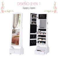 HOMCOM Espejo Joyero de Pie Armario de Joyería con Luces LED Cerradura Cajones Espejo y Mesa Interior Abatible para Comésticos 45x36x150cm - details 4