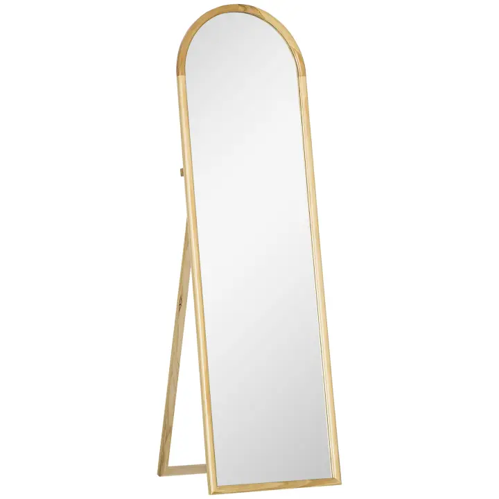 HOMCOM Espejo de Pie de Madera Espejo de Cuerpo Entero Espejo de Suelo con Soporte para Salón Dormitorio Vestidor Entrada Pasillo Estilo Moderno 150x46x43 cm Natural - 1