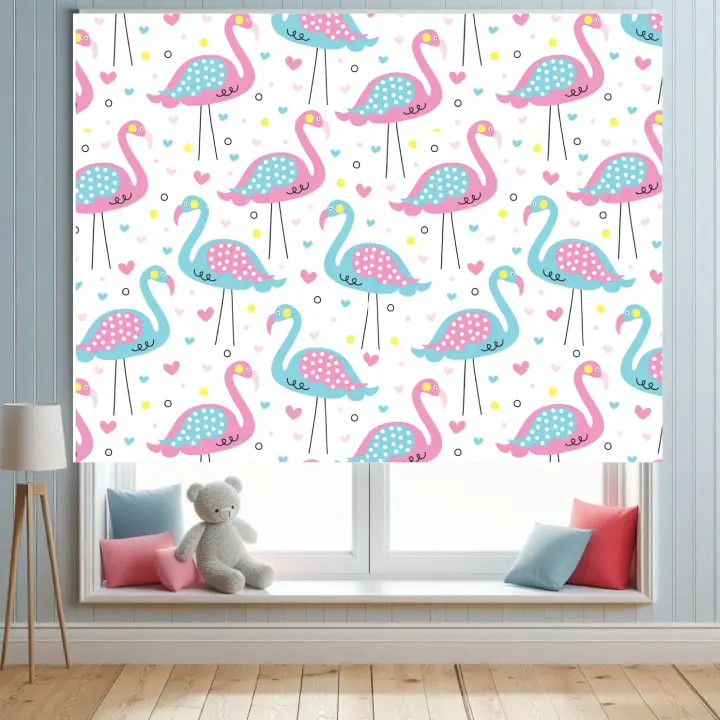 Estores Iroa – Estor Enrollable Translúcido con Diseño de Flamencos en Tonos Rosa y Turquesa, Fabricado en España con Tejido Premium que Filtra la Luz y Protege del Sol, Decoración Infantil y Juvenil, Instalación Sencilla y Garantía de 2 Años para Renovar - 1