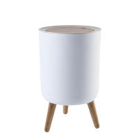 Bandeja De Basura Con Tapa Y Pieza De Madera Gran Capacidad Ecológica Para Cocina Baño Estilo Redondo Plástico Resistente - details 7