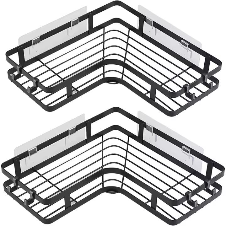 Organizador de Esquina de baño adhesivo with 4 Alfadillas Adhesivos Y 4 Ganchos para baño, Cocina y dormitorio - 1