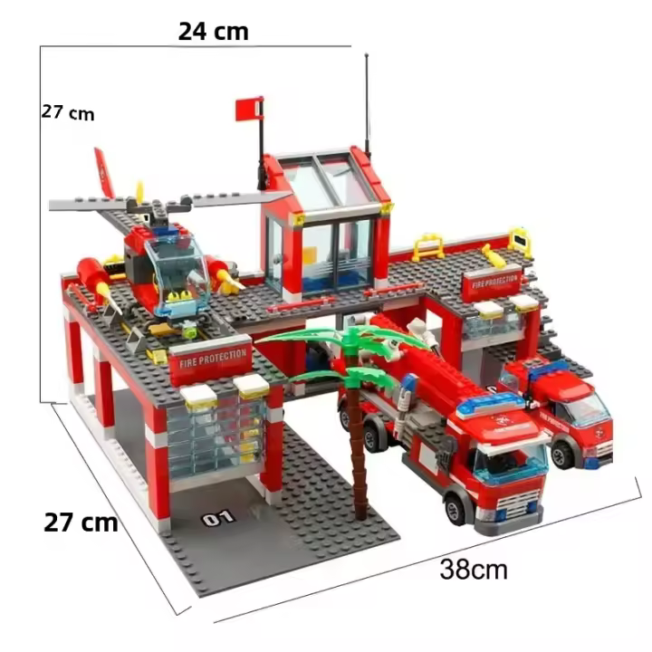 Bloques De Construcción De La Ciudad Serie Estación De Bomberos Con Camión Helicóptero Barco Juguete Asamblea Para Niños Regalos - 1