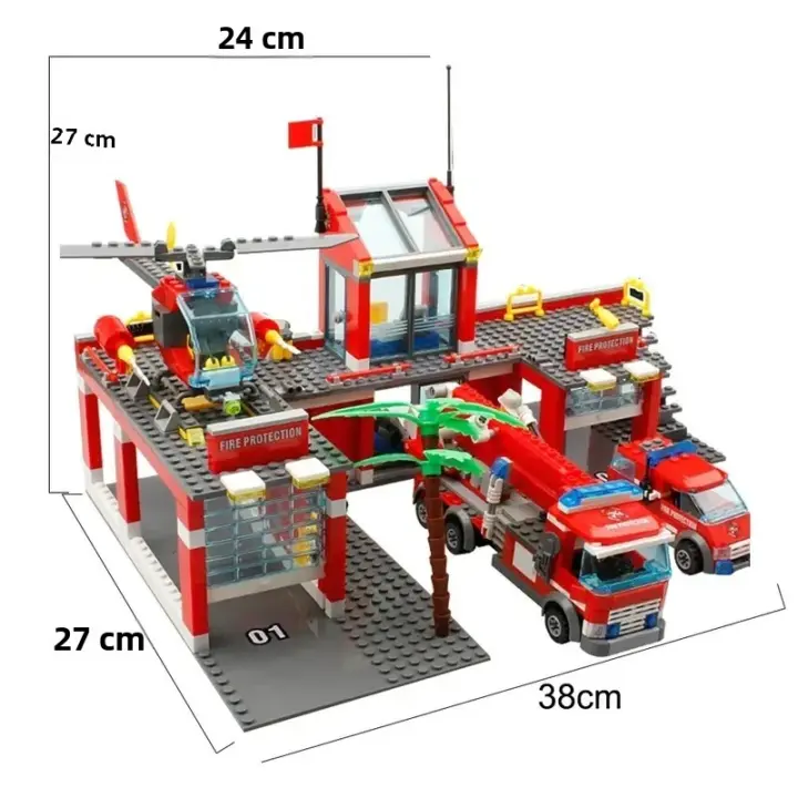 Bloques De Construcción De La Ciudad Serie Estación De Bomberos Con Camión Helicóptero Barco Juguete Asamblea Para Niños Regalos - 1