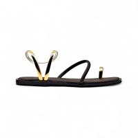 Sandalias Planas de Mujer con Punta Cuadrada, Tira Dedo y Pulsera Tobillera Metálica en Dorado y Plateado, Diseño Minimalista y Elegante para Verano, Playa o Eventos Casuales - details 0