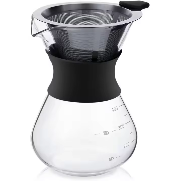 Pour Over Coffee Maker Glass Hand Drip Coffee Brewer Set Coffee Filter Jug with Permanent Filter (400ml) - 1