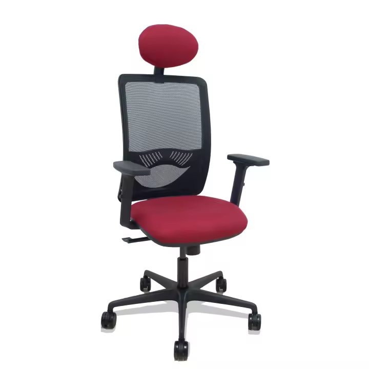 Silla Zulema sincro malla negra asiento bali granate brazos 2D ruedas 65mm cabecero - 1