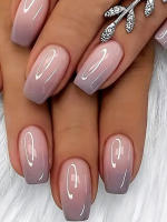 24PCS Uñas Postizas Presionadas Cortas Almendra Rosa Alto Saténtate Gradiente Uñas Glitceadas Veraniegas Hechas Mano Para Fiesta - details 8