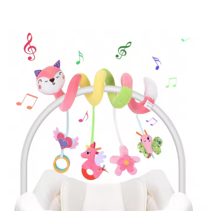 Juguete De Asiento De Coche Para Bebé 3-6 Meses Con Música Y Rattles Peluche De Zorro Espiral Colgante Para Carrito BB Squeaker Regalo Para Bebés - 1