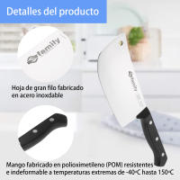 DESEOS Macheta de cocina Family | Cuchillo de cocina | Cuchillo para picar | Hoja de acero inox muy resistente | Mango ergonómico de POM | 28cm - details 0