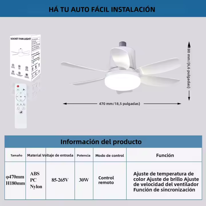 Ventilador De Techo LED 40W Bajo Piso Con Control Remoto E27 Soporte Madera 6 Hojas Silencioso Iluminación Dimmable Para Iluminación Doméstica - 1