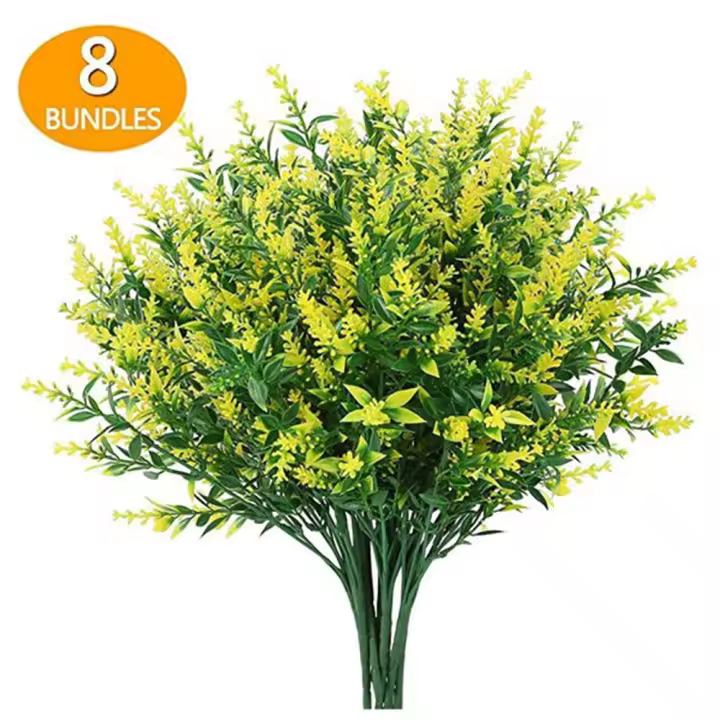 8pcs Flores Artificiales De Lavanda Faux UV Resistentes Para Decoración De Hogar Y Bodas Accesorios De Flores Plásticas Para Exterior - 1