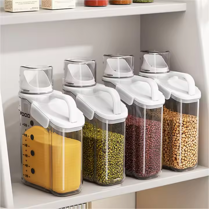 1 recipiente de almacenamiento para cereales, recipientes herméticos de almacenamiento de alimentos secos de 2,8 l/95 oz con taza medidora para aperitivos, arroz de grano, dispensador, 1 unidad - 1