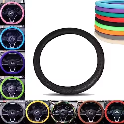2024 Nuevo protector de volante de silicona antideslizante, funda de silicona para volante, funda protectora para volante de coche, funda elástica antideslizante para volante de coche (negro) - 1