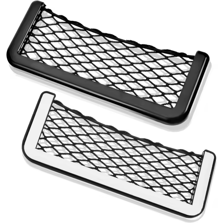 Bolsa de malla para almacenamiento de automóviles con marco de plástico ABS grande de 2 piezas, rejilla de malla para teléfono celular, organizador de bolsillo para carga de barco y RV - 1