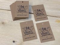 Lote de 25/50 tarjetas de cartón kraft de agradecimiento - regalos para invitados de boda comuniones bautizo aniversarios - tarjetas kraft con mensaje Tú haces este día aún más especial Gracias por venir medida de 4 x 6 cm - details 0
