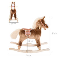 HOMCOM Caballo Balancín para Niños de +3 Años Caballo de Juguete con Asas Marco de Metal y Base de Madera Carga 40 kg 74x33x62 cm Marrón - details 2