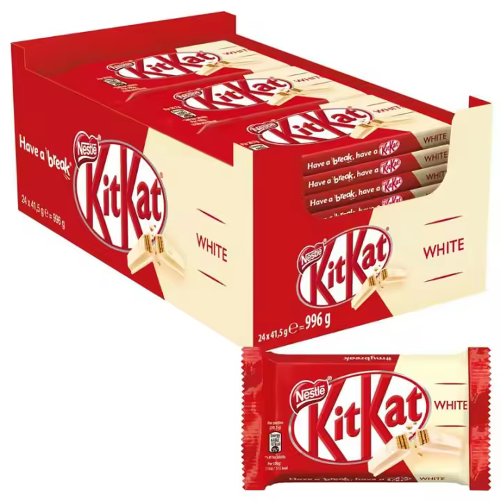 Kitkat Nestlé Kit Kat Blanco - 24 Paquetes de 41,5 Gr - Barritas de Galleta Separables con Chocolate Blanco - 1