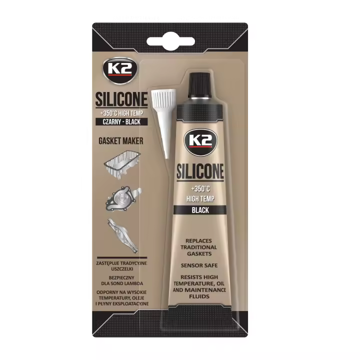 K2 Silicona de Juntas Motor -  Sellador de Silicona para Automoción - Alta Temperatura hasta 350° С - Color Negro - B210 Tubo 85g - 1