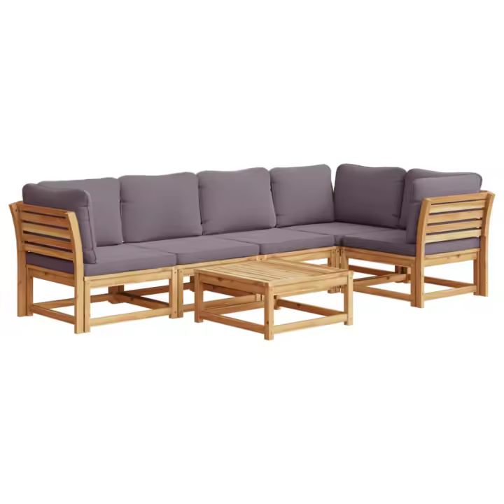 Juego de muebles Jardín 6 pzas con bolsillos Madera maciza Acacia - 1