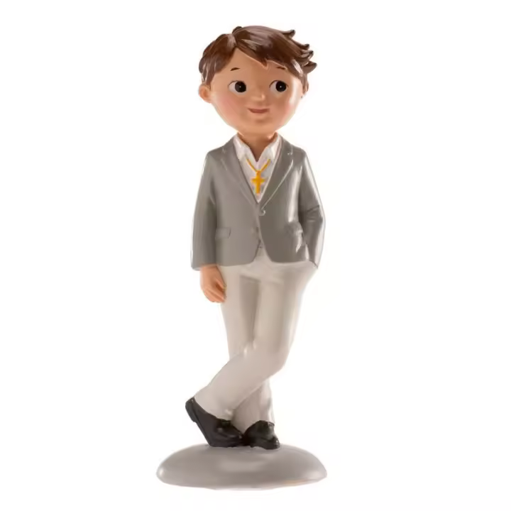Figura para Tarta Comunión Niño Traje Gris Nico - Base PET de Poliresina - 1
