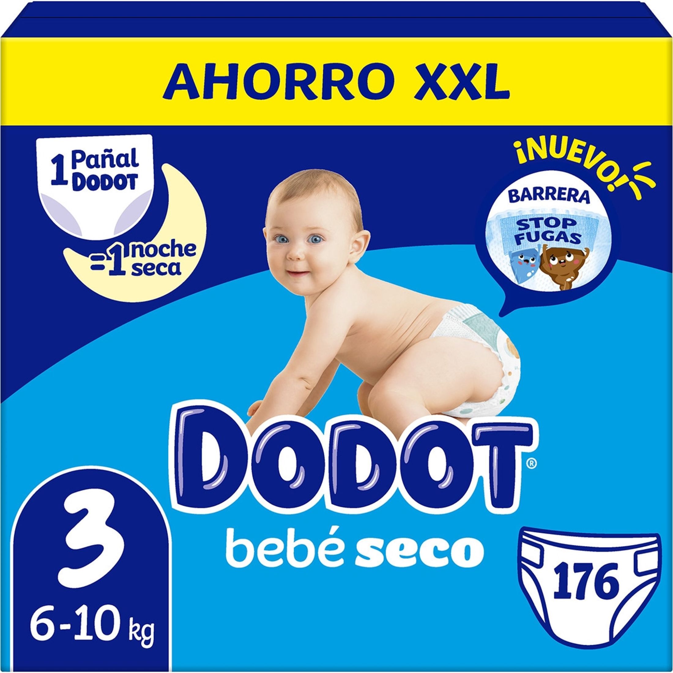 Dodot Bebé Seco Pack Ahorro,Formato XXL, Tallas 3 a 7. Pañales Bebé con Triple Sistema de Protección Antifugas, Nº 1 Ultra Seco, Triple Capa Absorbente, Piel de tu Bebé Seca hasta 12h.