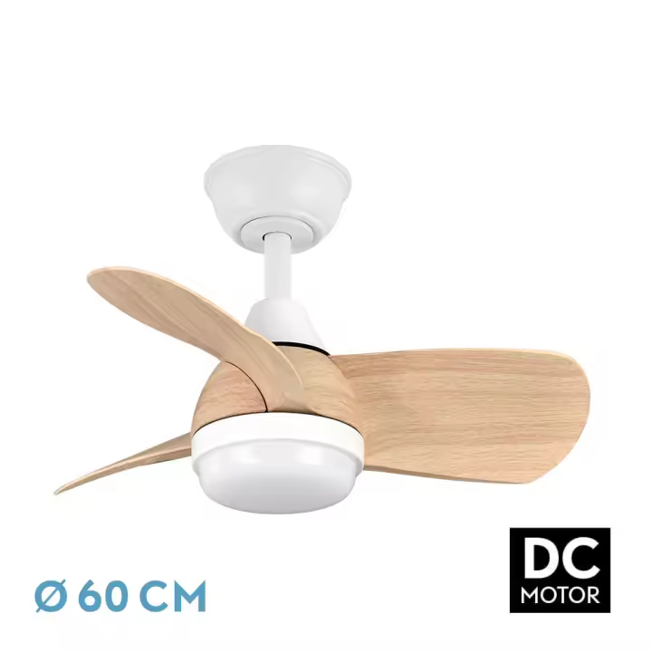 Ventilador Dc 24w Pirdo Blanco/haya 3 Aspas 60d 2400lm 6 Velocidades 3000-4500-6000k C/remoto, Memoria Y Temporizador Fabrilamp - 1