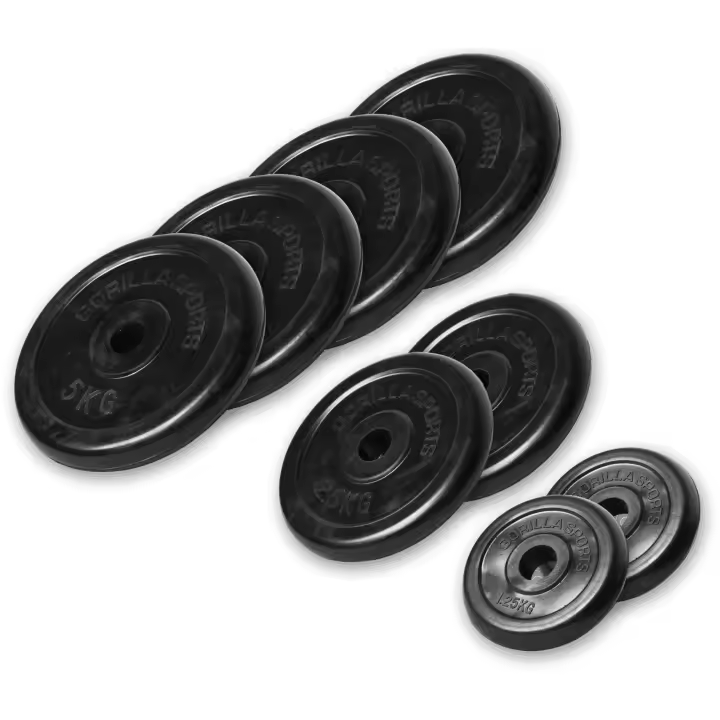 Gorilla Sports Juego de discos de pesas de goma -  2x 1,25 kg, 2x 2,5 kg, 4x 5 kg - 1