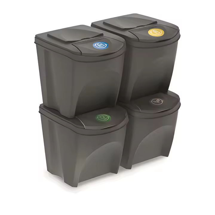 Prosperplast Juego de 4 cubos de reciclaje 100L Sortibox de plastico en color gris, 4x25L - 1