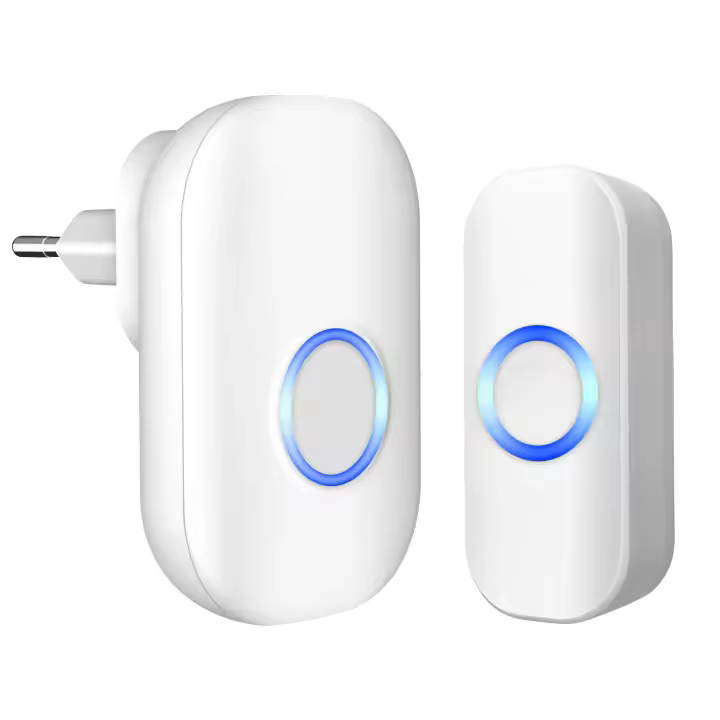 Timbre inalámbrico para Exterior, resistente a Agua, 150 m, IP44, electrónico, con receptor enchufable, 32 melodías Y 4 niveles de Volumen, LED Azul, Blanco. - 1