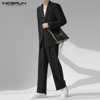 INCERUN Conjunto De Hombre 2024 Estilo Coreano Chaqueta Larga Y Pantalones Casual Streetwear Masculino Dos Piezas S-5XL Solido - details 4