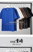 Camiseta De Algodón Puro Blanco GSM 500/300g De Gran Resistencia Cuello Redondo Manga Corta Tees De Tres Agujas Para Hombre - details 7