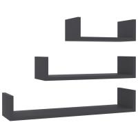 vidaXL Estantes de pared 3 piezas madera contrachapada Blanco, Negro, Gris Mueble Almacenaje Estantería para Oficina, Estudio, Dormitorio Estantería/Librería/ mueble de Almacenamiento - details 3