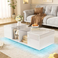Moderna Mesa de Centro Blanca con iluminación LED, tablero de Brillo, 120x50x38,5 cm - details 4