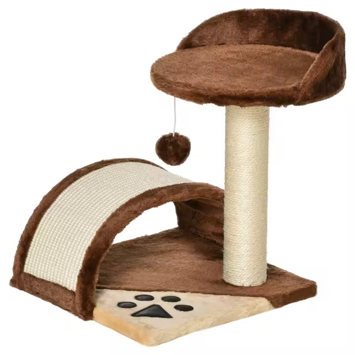 PawHut Árbol Rascador para Gatos Pequeños Altura 46 cm de 2 Niveles con Poste Tablero para Rascar Plataformas y Juguete de Bola Colgante 35,5x37x46 cm - 1