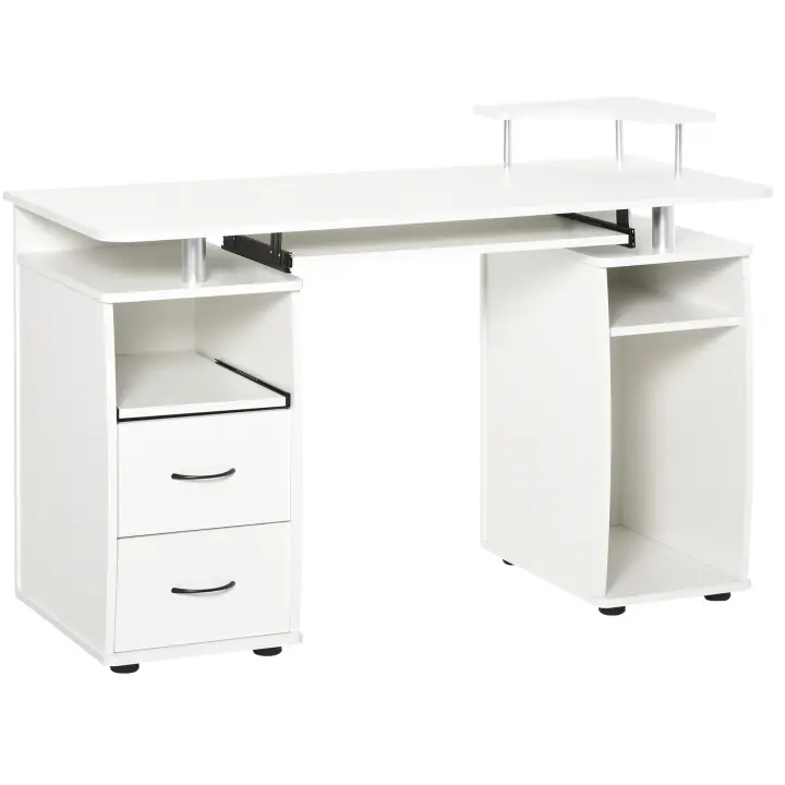 HOMCOM Escritorio con Estanterías Mesa de Ordenador con 2 Cajones Bandeja de Teclado Extraíble y Soporte para Monitor CPU para Oficina Estudio 120x55x85 cm - 1