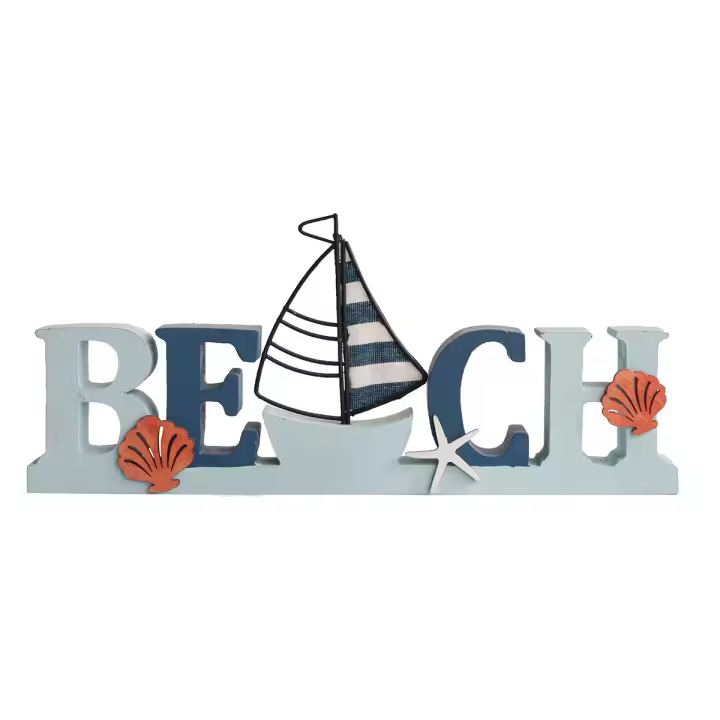 CAPRILO REGALOS & DECORACIÓN Adorno Pared Decorativo de Madera "Beach con Barco". Cuadros y Apliques. Muebles Auxiliares. Decoración Hogar Marina. Regalos Originales. 33 x 3 x 14 cm - 1