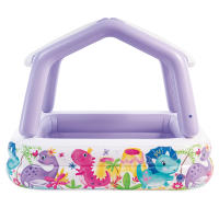 INTEX - Piscina infantil hinchable con toldo desmontable, 157x157x122 cm, capacidad 295 litros, diseño acuático colorido, tapón de desagüe, uso exterior, juego acuático, jardín, verano, niños +2 años, vinilo resistente, incluye parche de reparación - details 5